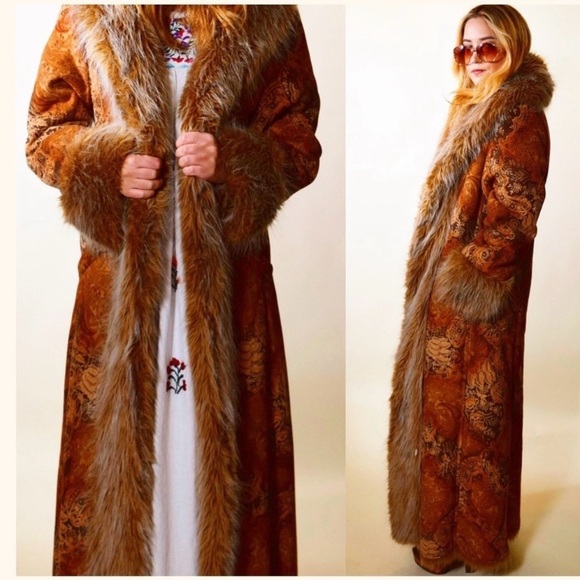 Newport News Jackets & Blazers - Rare Vintage PENNY LANE long Paisley floral 70’s boho look faux fur grail coat